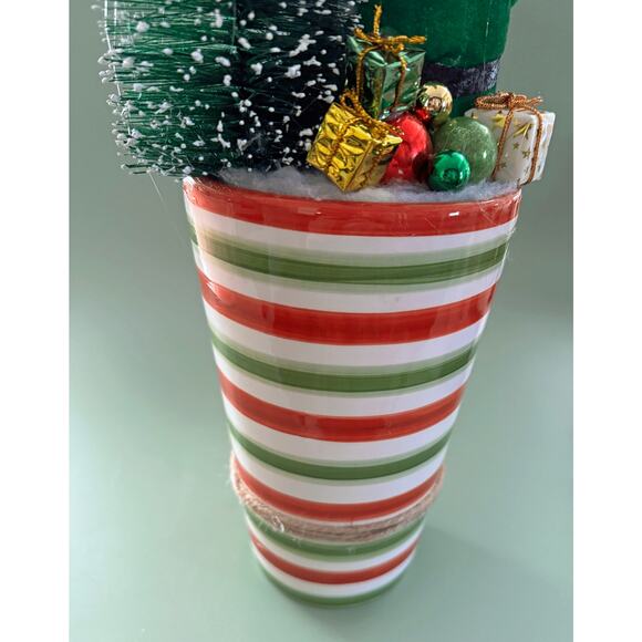 Price Reduced Vintage Christmas Elf Assemblage Centerpiece Bottlebrush Trees - Picture 6 of 7